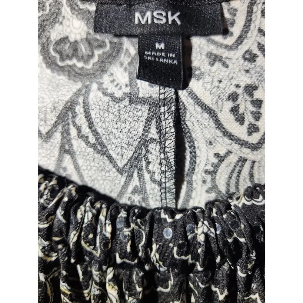 MSK Black & White Sequin Ruffle Hem Party Cocktail Dress Size M A1.11